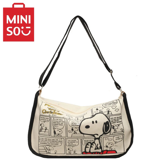 MINISO Snoopy Cartoon Canvas Bag Large Capacity Handbag Shoulder Bag Female Crossbody Bag Student Dumpling Bag