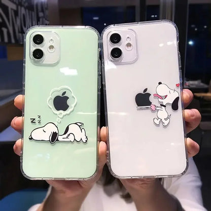 Cute Snoopy Phone Case for Iphone 15 Pro Max 11 12 13 14 Pro Max 6 6S 7 8 Plus 12 Mini XS XR SE 2 3 Clear Transparent Soft Cover