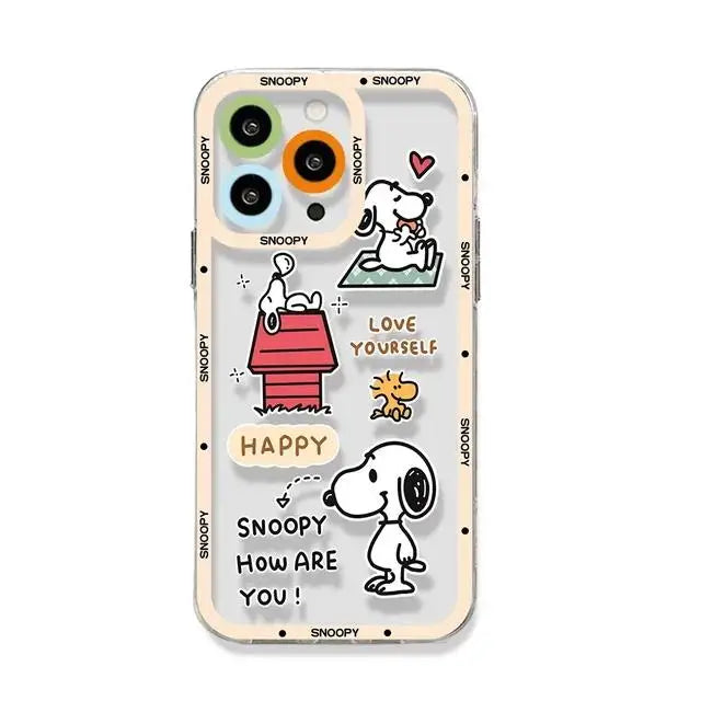 Cute Snoopy Phone Case for Iphone 15 Pro Max 11 12 13 14 Pro Max 6 6S 7 8 Plus 12 Mini XS XR SE 2 3 Clear Transparent Soft Cover