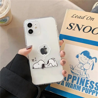 Cute Snoopy Phone Case for Iphone 15 Pro Max 11 12 13 14 Pro Max 6 6S 7 8 Plus 12 Mini XS XR SE 2 3 Clear Transparent Soft Cover