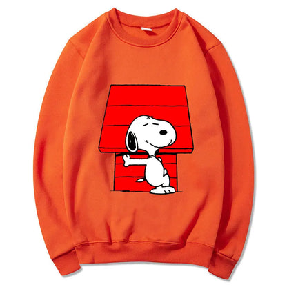 Snoopy Cartoon Anime Women Pullover Spring Autumn Men Round Neck Hoodie 2024 New Fashion Black Couple Sweatshirt Tops