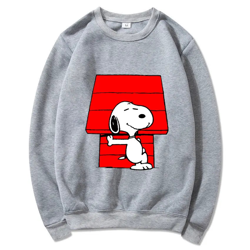 Snoopy Cartoon Anime Women Pullover Spring Autumn Men Round Neck Hoodie 2024 New Fashion Black Couple Sweatshirt Tops