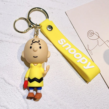 New Snoopy Charlie Keychain Cartoon Car Keychain Cute Bag Pendant Drops Glue Figure Halloween Christmas gifts