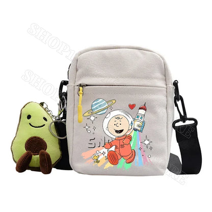 Snoopy Shoulder Bag Cute Snoopy Crossbody Avocado Schoolbag Girl Boy Cartoon Printed Satchel Messager Bag Kids Birthday Gift