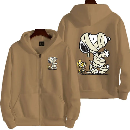 Snoopy Injured Cartoon Anime Men Zipper Hoodie Spring Autumn Fashion Women Sweatshirt 2024 New Korean Style Couple Jacket Coat