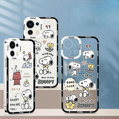 Cute Snoopy Phone Case for Iphone 15 Pro Max 11 12 13 14 Pro Max 6 6S 7 8 Plus 12 Mini XS XR SE 2 3 Clear Transparent Soft Cover