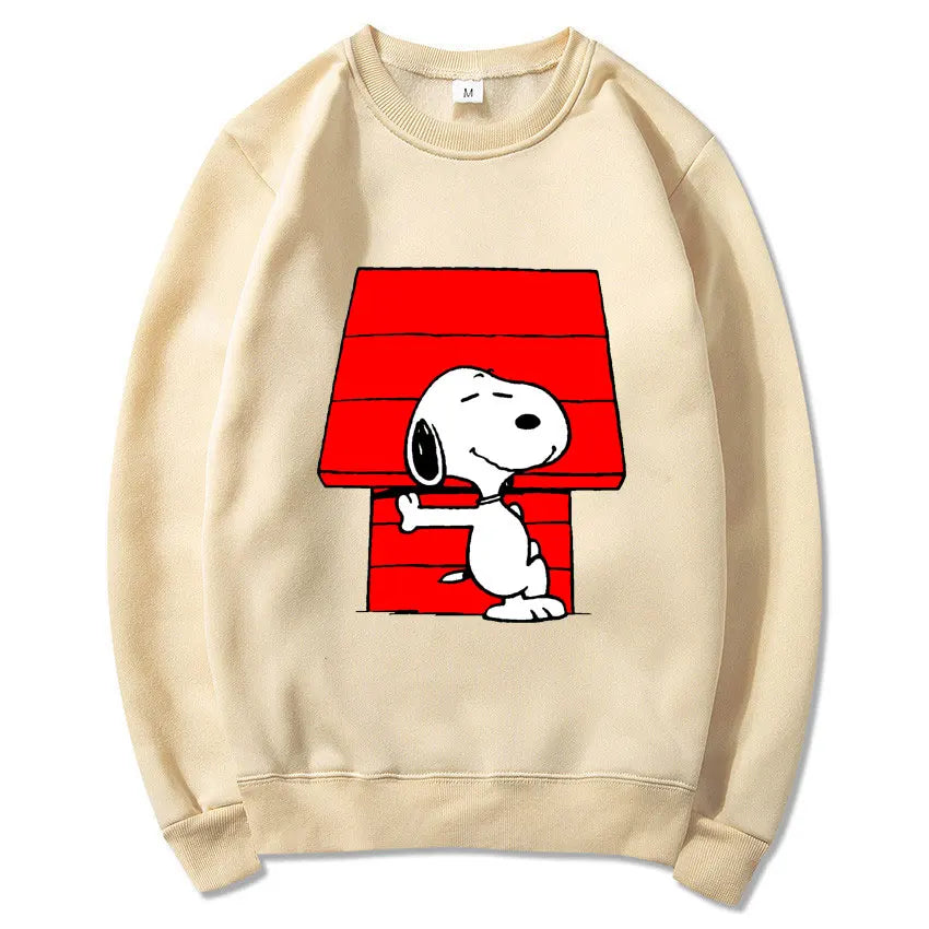 Snoopy Cartoon Anime Women Pullover Spring Autumn Men Round Neck Hoodie 2024 New Fashion Black Couple Sweatshirt Tops