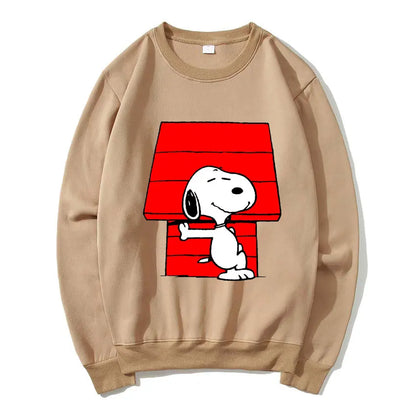 Snoopy Cartoon Anime Women Pullover Spring Autumn Men Round Neck Hoodie 2024 New Fashion Black Couple Sweatshirt Tops