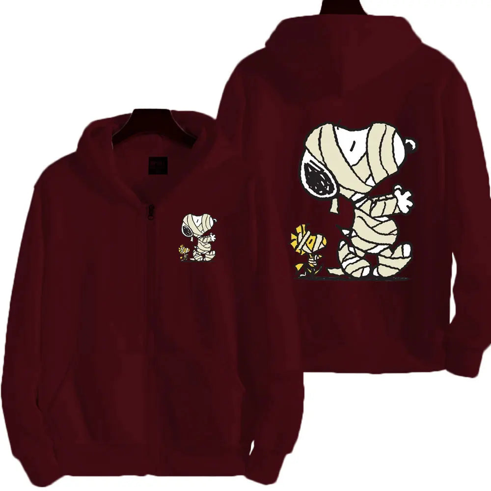 Snoopy Injured Cartoon Anime Men Zipper Hoodie Spring Autumn Fashion Women Sweatshirt 2024 New Korean Style Couple Jacket Coat