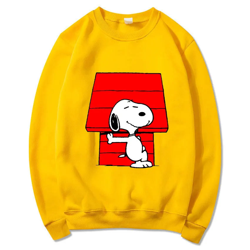 Snoopy Cartoon Anime Women Pullover Spring Autumn Men Round Neck Hoodie 2024 New Fashion Black Couple Sweatshirt Tops