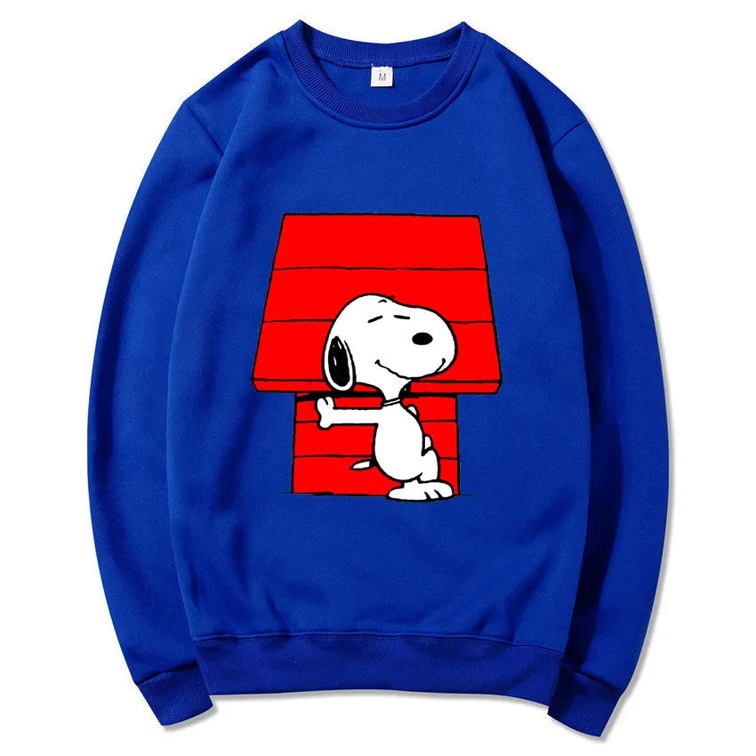 Snoopy Cartoon Anime Women Pullover Spring Autumn Men Round Neck Hoodie 2024 New Fashion Black Couple Sweatshirt Tops