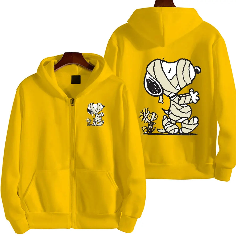 Snoopy Injured Cartoon Anime Men Zipper Hoodie Spring Autumn Fashion Women Sweatshirt 2024 New Korean Style Couple Jacket Coat