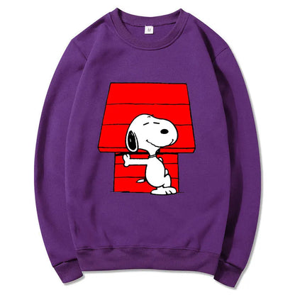 Snoopy Cartoon Anime Women Pullover Spring Autumn Men Round Neck Hoodie 2024 New Fashion Black Couple Sweatshirt Tops