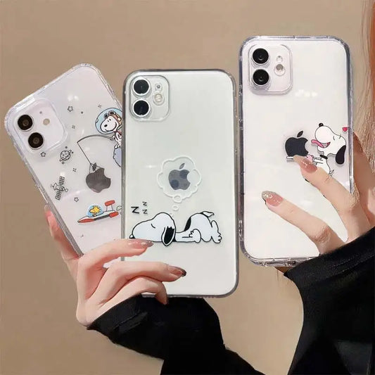 Cute Snoopy Phone Case for Iphone 15 Pro Max 11 12 13 14 Pro Max 6 6S 7 8 Plus 12 Mini XS XR SE 2 3 Clear Transparent Soft Cover