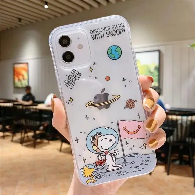 Cute Snoopy Phone Case for Iphone 15 Pro Max 11 12 13 14 Pro Max 6 6S 7 8 Plus 12 Mini XS XR SE 2 3 Clear Transparent Soft Cover