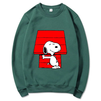 Snoopy Cartoon Anime Women Pullover Spring Autumn Men Round Neck Hoodie 2024 New Fashion Black Couple Sweatshirt Tops